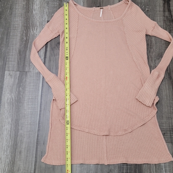 Free People Faded Rose Pink Drippy High Low Tunic Thermal Knit Top - Picture 5 of 12